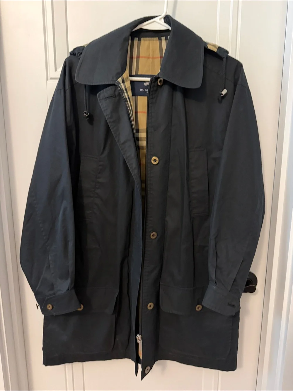 Vintage Burberry Navy Trench Coat with Signature Check Lining